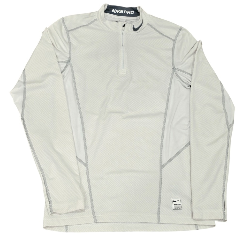 Nike Pro Dri-FIT 1/4 Zip Shirt Men's S White Gray Fitted 677231-100 Training